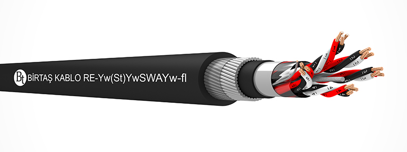 RE-Yw(St)YwSWAYw-fl    105 °C  /  300 V Cu-PVC-OSCR-PVC-SWA-PVC-MT